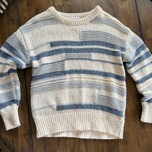 Dear John Striped Knit Sweater Small Cream Gray Blue Cozy